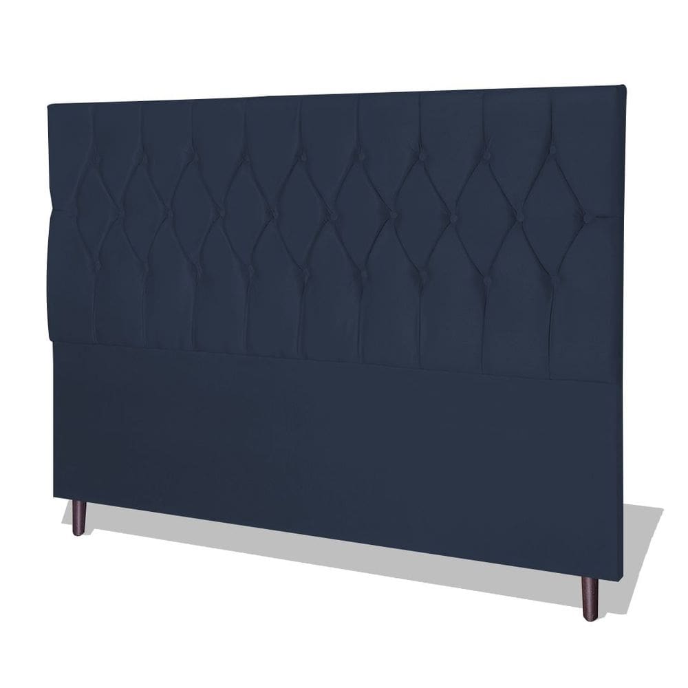 Cabeceira Estofada Box Casal Queen Size Encosto Para Cama Madri 164x126 CM Azul Marinho
