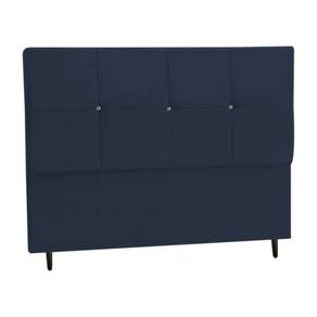 Cabeceira Estofada Box Casal Queen Size Encosto Para Cama Paris 164x126 CM Azul Marinho