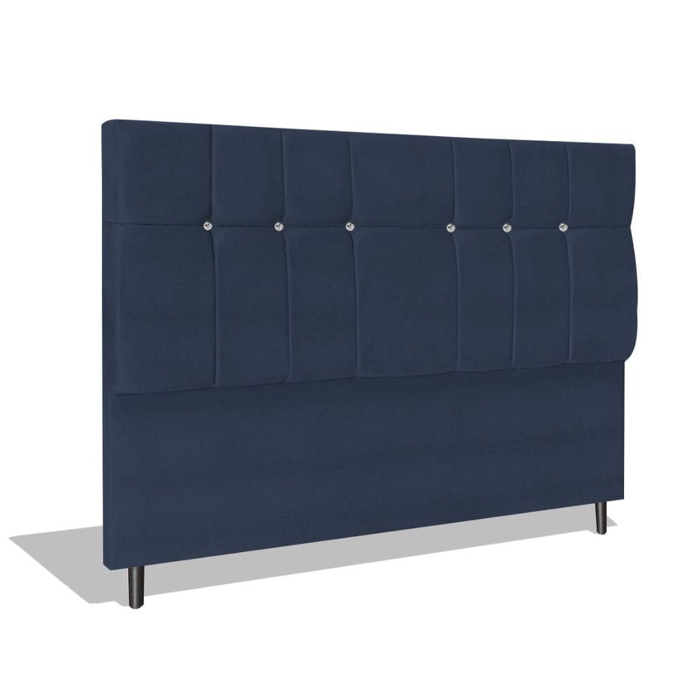 Cabeceira Estofada Box Casal King Size Encosto Para Cama Opala 195x126 CM Azul Marinho