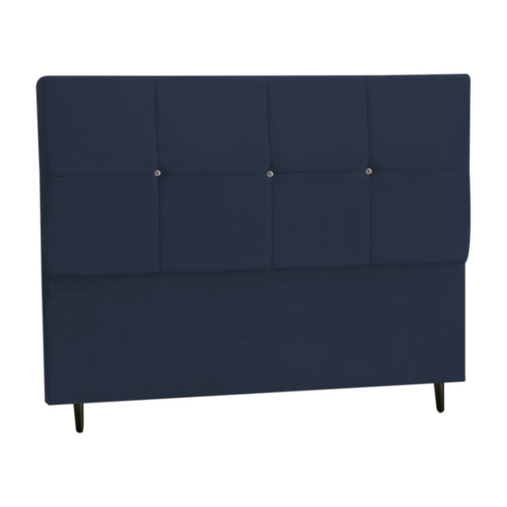 Cabeceira Estofada Box Casal King Size Encosto Para Cama Paris 195x126 CM Azul Marinho