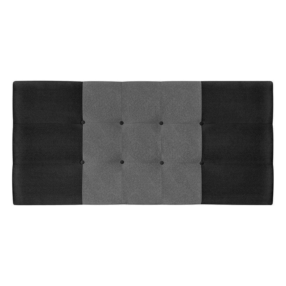 Painel Estofado Nina 94 cm Para Cama Box Quarto Solteiro Suede Preto/Cinza