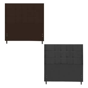 Kit Cabeceira Barcelona Estofada Casal 144Cm Preto Botão Tecido + Cabeceira Barcelona Solteiro 94Cm Marrom