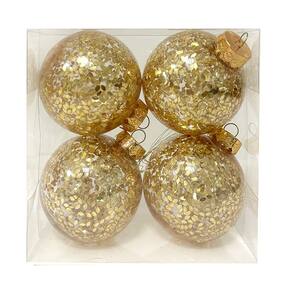 Kit Bola de Natal 8cm com 4 Unidades Cazza Dourada