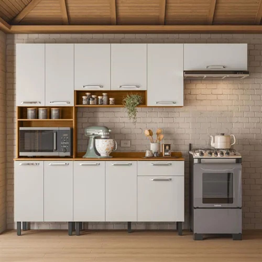 Cozinha Vegas 11 Portas e 1 Gaveta Cinamomo/Off White - Itatiaia