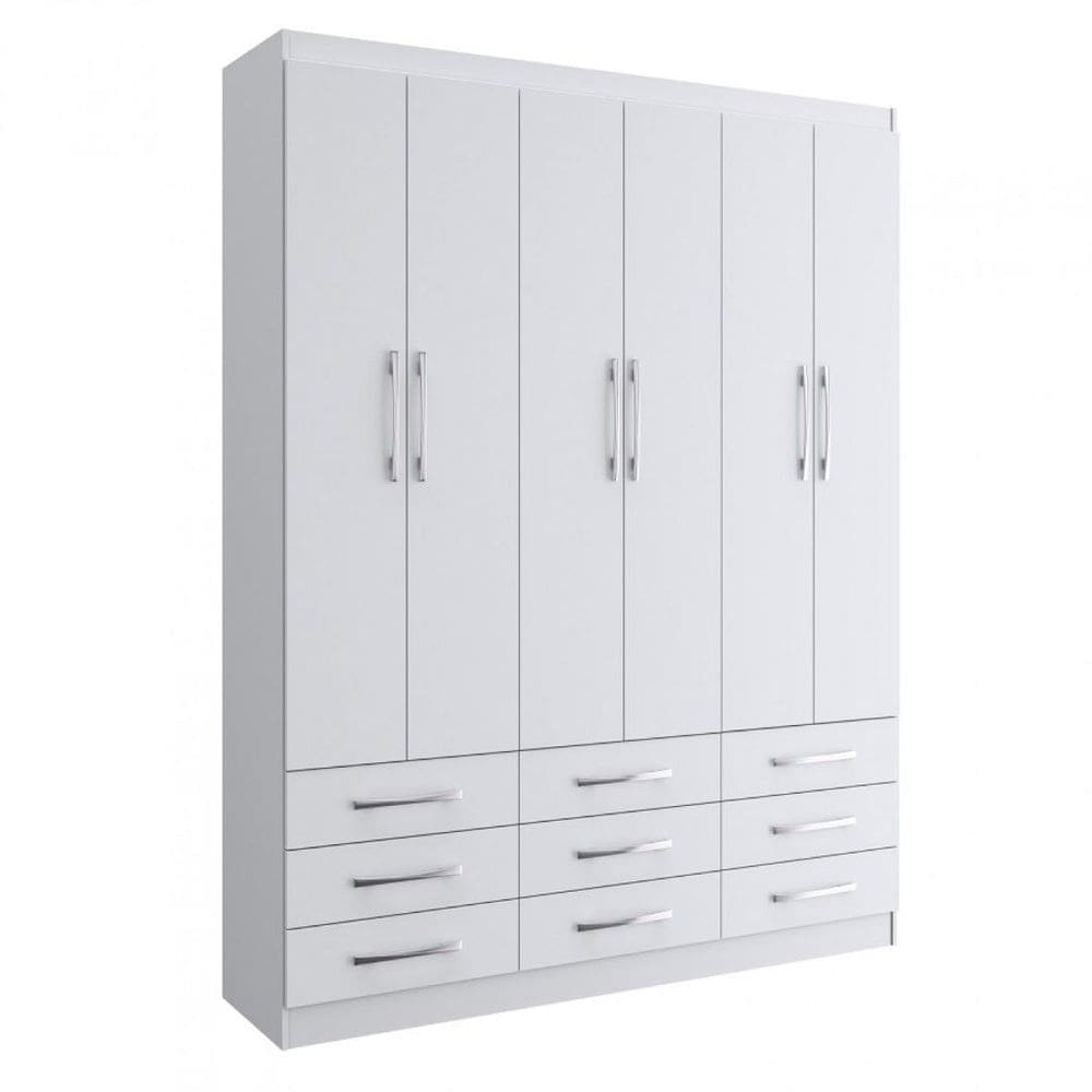 Guarda Roupa Bergmo 6 Portas 9 Gavetas Branco - Evidência