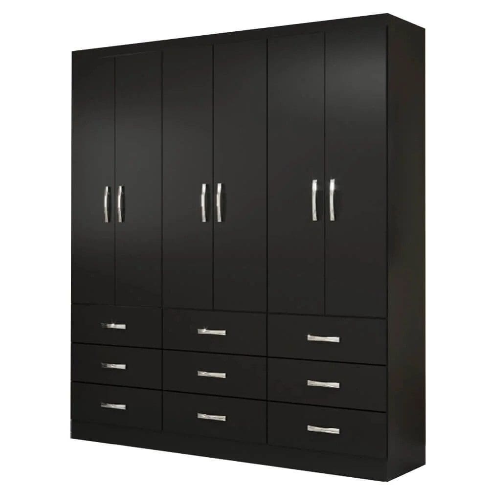 Guarda Roupa Bergmo 6 Portas 9 Gavetas Preto - Evidencia