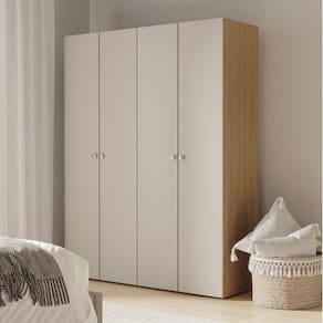 Guarda-roupa 2 Módulos 4 Portas 6 Prateleiras Frame Cabecasa madeiramadeira Acácia/Arenas