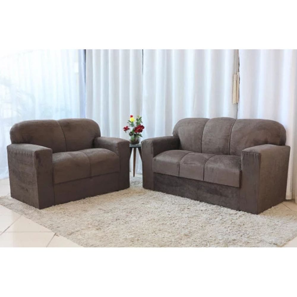 Conjunto Sofá 3 e 2 lugares Xaropinho Suede Marrom - AL Móveis