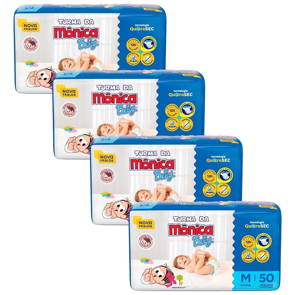 Kit 4 Fraldas Turma da Mônica Baby Mega M com 50un cada