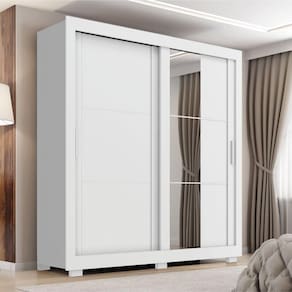 Guarda Roupas Casal Com Espelho 2 Portas De Correr 4 Gavetas Titanium Zanzini Branco