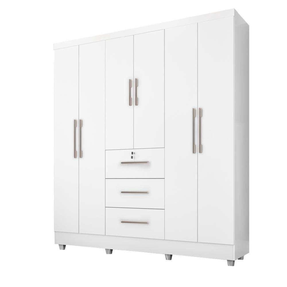 Guarda Roupas Casal 6 Portas 3 Gavetas Tokio Branco Branco