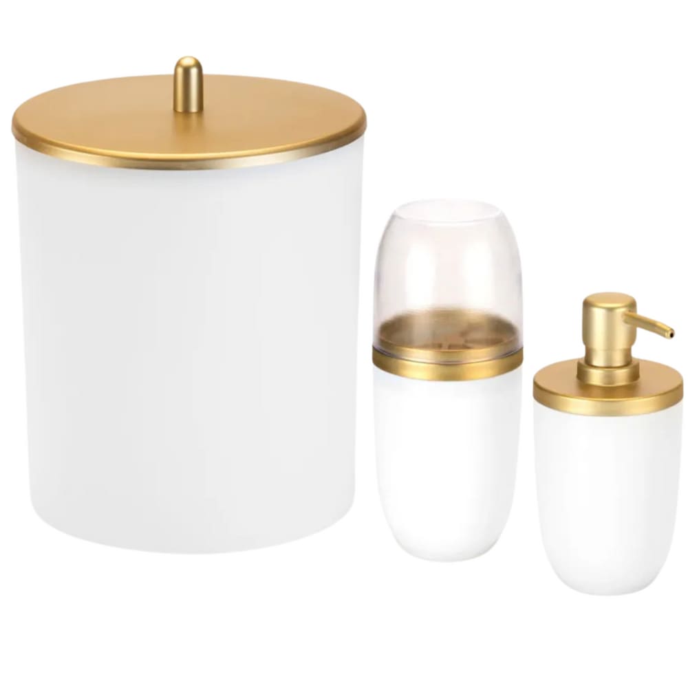 Kit Para Banheiro Lavabo 3 Peças Branco E Dourado - Arthi