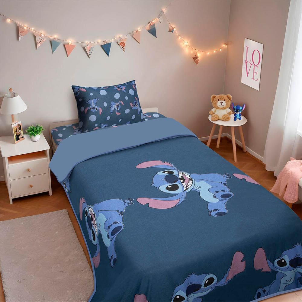 Edredom Infantil Solteiro Estampado Portallar Disney Big Stitch