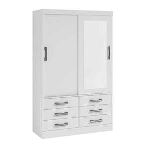 Guarda Roupa Roupeiro Meridian Plus 2 Portas 6 Gavetas Com Espelho Branco - D`Doro