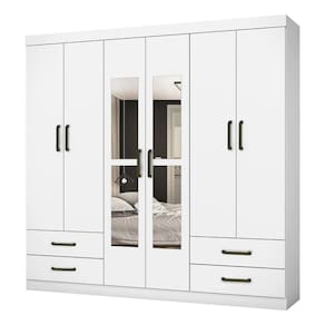 Guarda Roupa Hercules 6 Portas e 4 Gavetas Com Espelho Gold Branco - Carioca Móveis