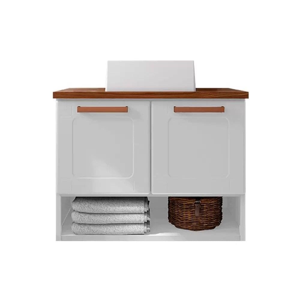 Balcão Gabinete Com Cuba Para Banheiro Nicho 2 Portas Natua Branco - Bertolini