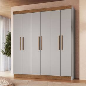 Guarda-Roupa Casal Sartori 6 Portas 2 Gavetas 100% Mdf Lunar/Nogueira - Pnr Móveis