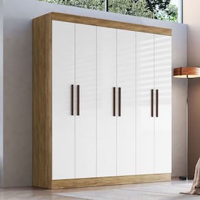 Guarda-Roupa Casal Sartori 6 Portas 2 Gavetas 100% Mdf Off White/Nogueira - Pnr Móveis