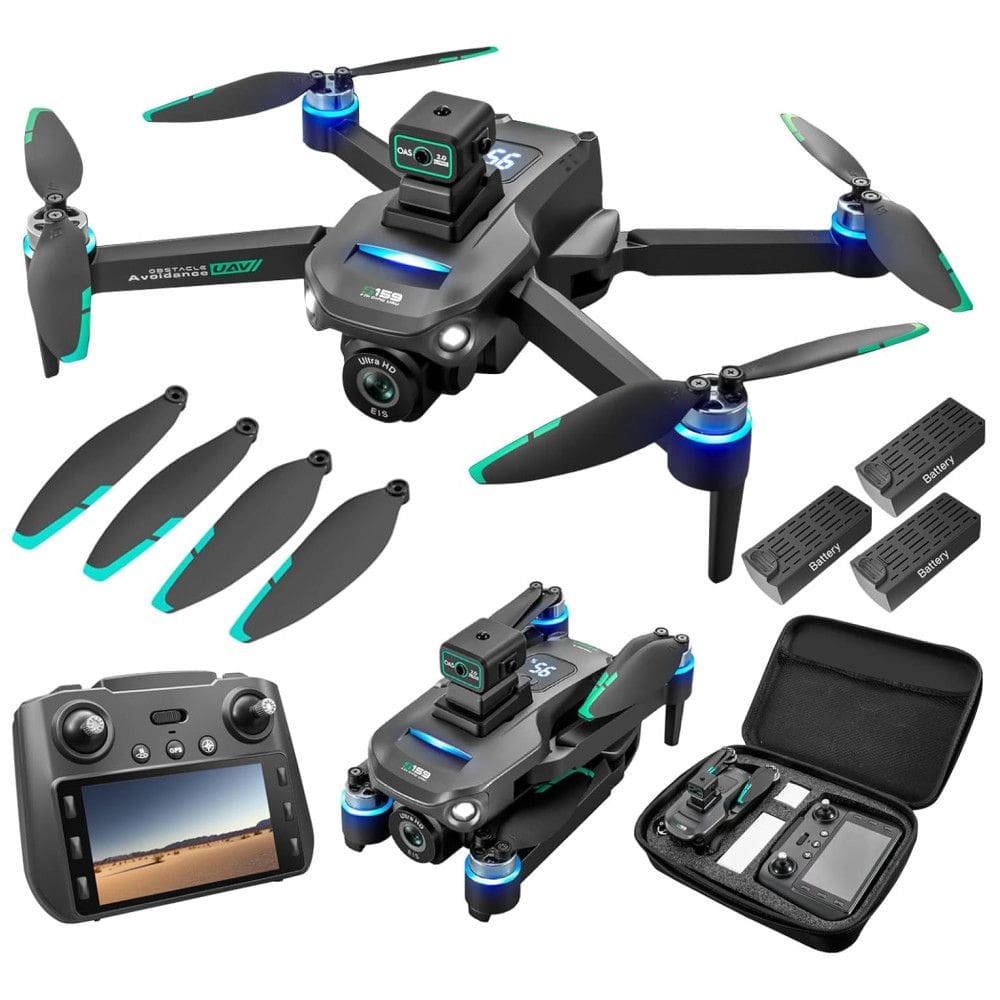 Drone 4K GPS UHD para Adultos, Controle Remoto 5G com Tela, Retorno de Uma Tecla, Câmera Dupla e Prevenção de Obstáculos, Jardhom, Preto