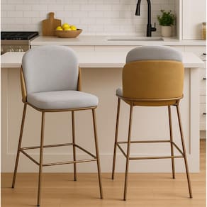 Kit 2 Banquetas com Encosto Estofado e Base em Aço Carbono Champanhe – Cristal Exclusiva