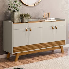 Balcão Buffet Chaud 4 Portas 2 Prateleiras Natural/Off White - Pnr Móveis