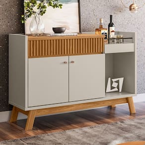 Balcão Buffet Deacon 2 Portas 1 Gaveta com Espelho Natural/Off White - Pnr Móveis