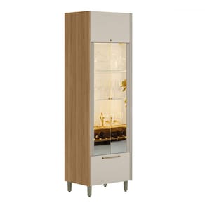 Cristaleira Requin 3 Portas 1 Gaveta 100% Mdf com Vidro e Led Jequitibá/Off White Fosco - Pnr Móveis