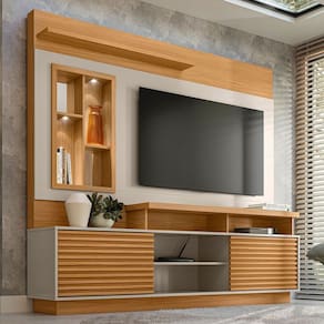 Estante para TV Até 60 Polegadas Mauá 2 Portas com Led Natural/Off White - Pnr Móveis