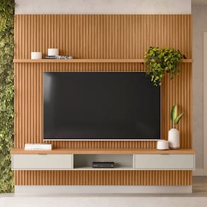 Painel para TV Até 75 Polegadas Sydnei 2 Portas 220 Cm Natural/Off White - Pnr Móveis