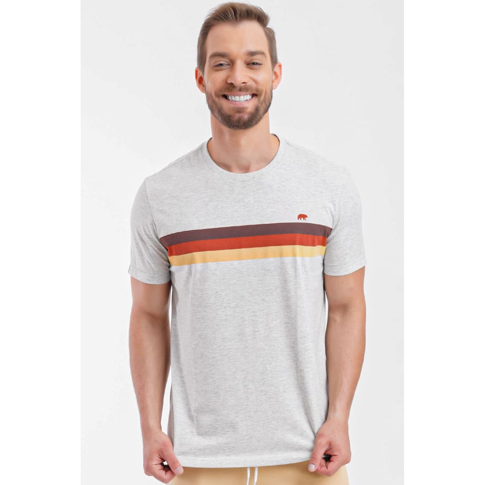 Camiseta Masculina Manga Curta Bear Lines Mountain Mescla Claro