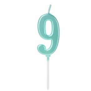 Vela Pick Metalizada Azul Tifany Numero 9 - 1 Un