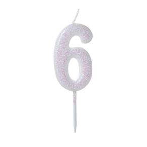 Vela Pequena Glitter Branca Número 6 - 1 Un