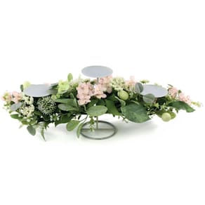 Porta Vela Com Flores E Ovos Verde/rosa Fondant 68x24x12cm - 1 Un