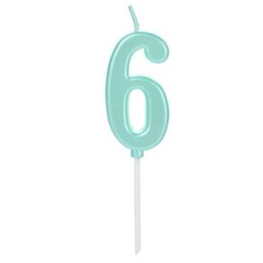 Vela Pick Metalizada Azul Tifany Numero 6 - 1 Un