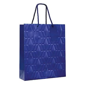 Kit Sacola De Papel Premium Relevo Lisa Azul M 31x26x10cm - 10 Un
