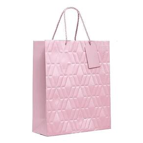 Kit Sacola De Papel Premium Relevo Rosa Bebê G 38x34x15cm - 10 Un