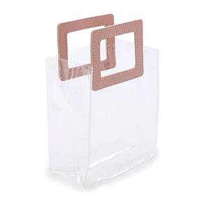 Kit Sacola Pvc Alça Retangular Transparente E Rosa 16,4x14,2x7,3cm - 10 Un
