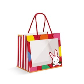 Sacola Premium Para Um Meio Ovo Com Visor Coelhinho Sai Da Toca M 30x26x14cm - 10 Un