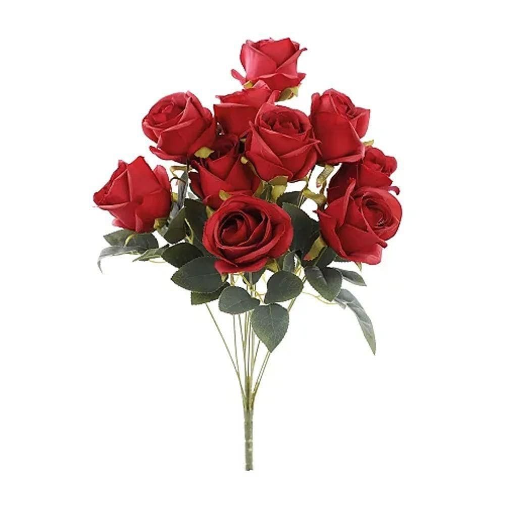 Flores Decorativas Permanentes - Buquê De Rosas X11 49cm Vermelha - 1 Buquê