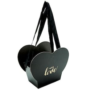 Caixa Coração De Papel Com Alça Liso 19,6x12,5x16,3cm Preto - 1 Un