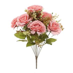 Flores Decorativas Permanentes - Buquê De Rosas X7 50cm Rosa - 1 Buquê