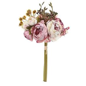 Flores Decorativas Permanentes - Buquê Misto Flores 32cm Rosa Velho-rosa Chá-verde - 6 Buquês