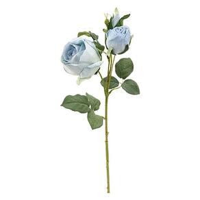 Flores Decorativas Permanentes - Rosa Com Folhas 41cm Azul-verde - 6 Hastes