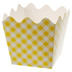 Cachepot De Papel Dobrável Xadrez Junina 9x9cm Amarela - 8 Un