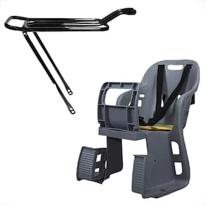 Cadeirinha Traseira Infantil Cinza Resistente 30Kg + Garupa Bagageiro Dobravel Aço Preto Aro 26