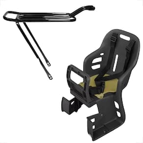 Cadeirinha Traseira Infantil Preta Resistente 30Kg + Garupa Bagageiro Dobravel Aço Preto Aro 26