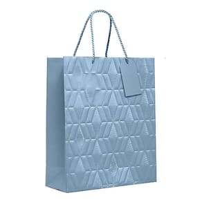 Kit Sacola De Papel Premium Relevo Azul Bebê G 38x34x15cm - 10 Un