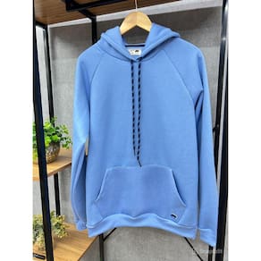 Blusão Masculino Moleton raglan Capuz e Bolso canguru Azul Marine