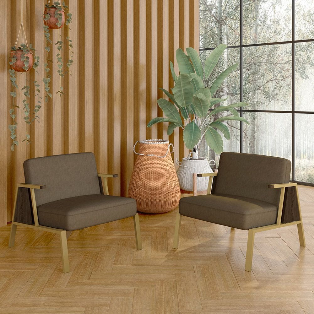 Kit 2 Poltronas Decorativa Newark Dourado/imbuia/capuccino - M.a