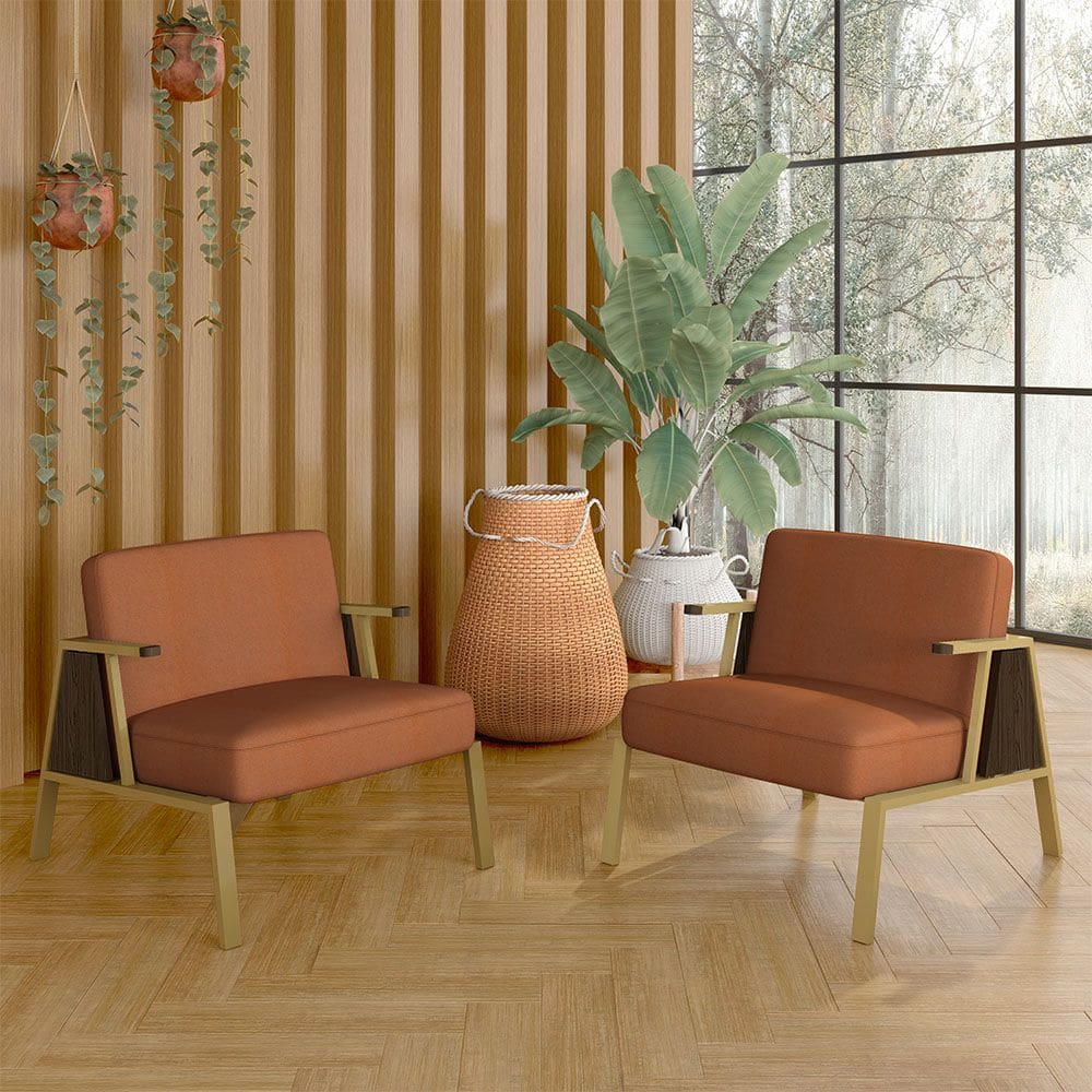 Kit 2 Poltronas Decorativa Newark Dourado/imbuia/terracota - M.a